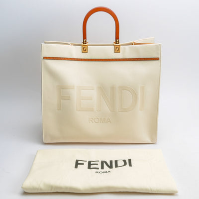 FENDI Canvas Sunshine Medium Shopping Tote - Ivory