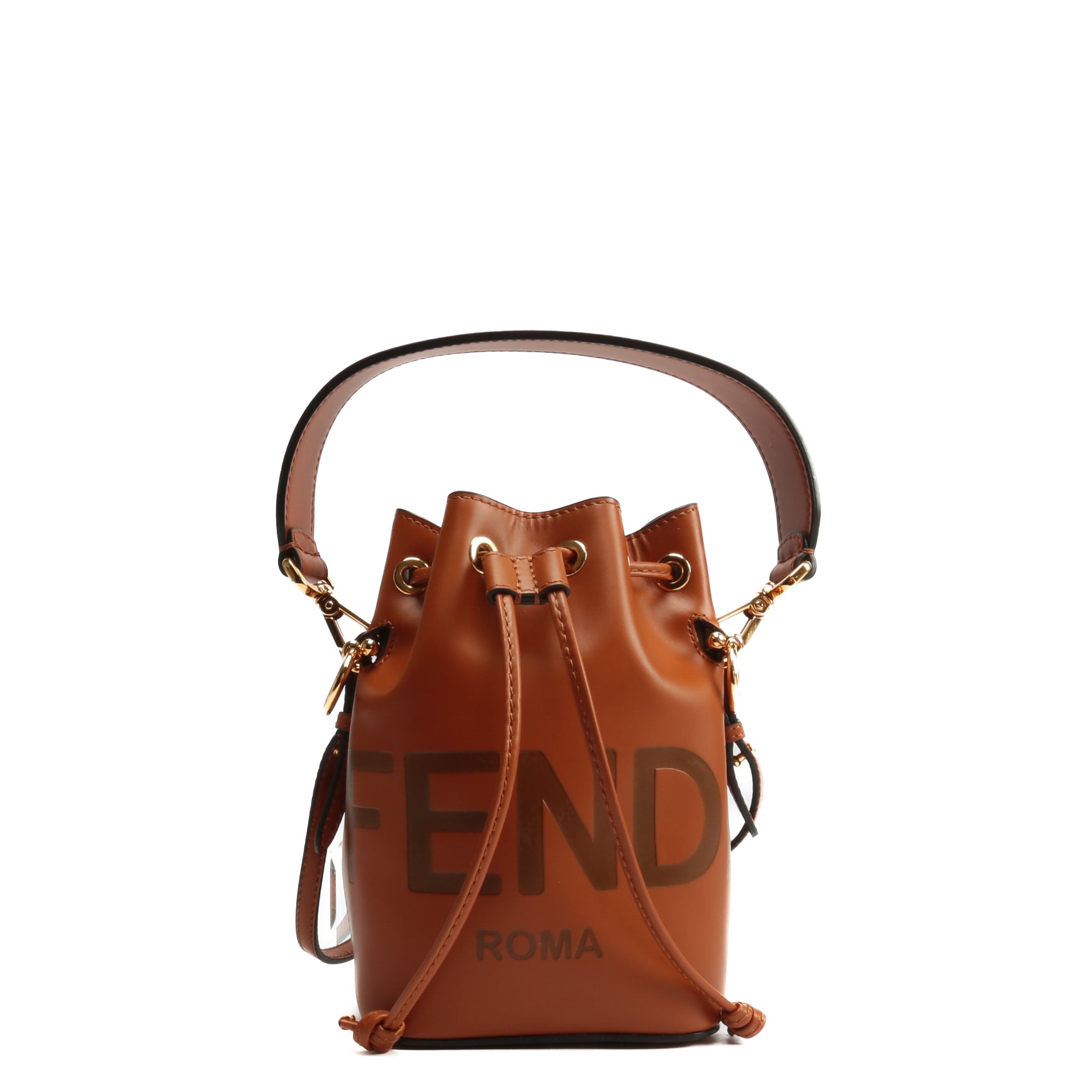 Fendi Mini Mon Tresor Bucket Bag In ROMA Logo Calf Leather Silver