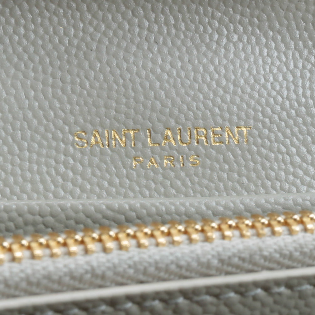 SAINT LAURENT Tri-Quilt Monogram Envelope Wallet On Chain - Ivory