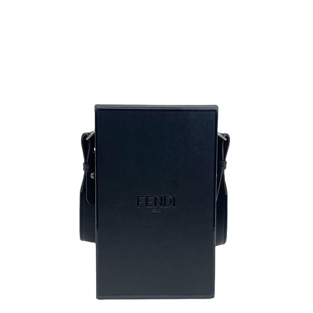 FENDI Vertical Box Leather Bag Black