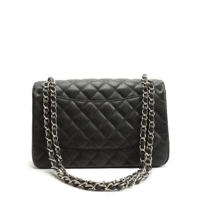 CHANEL Jumbo Double Flap- Black Caviar with Silver