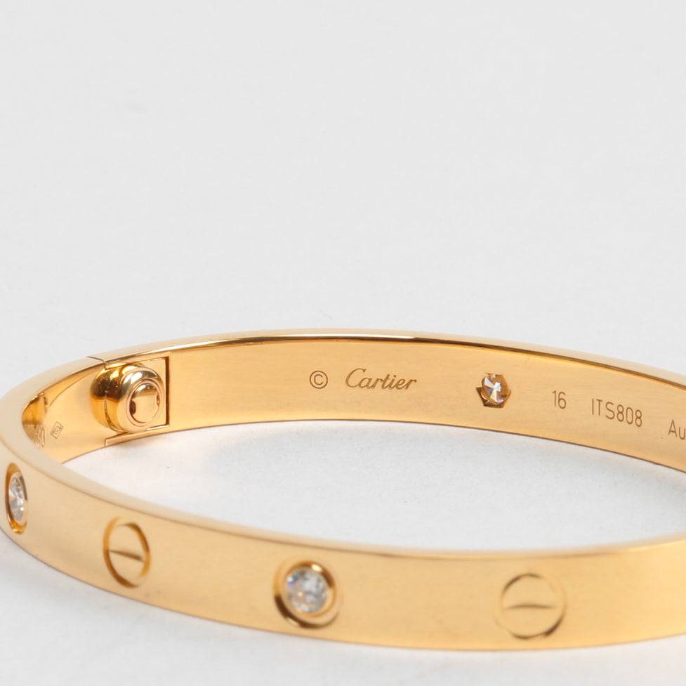 CARTIER 4 Diamond Love Bracelet Yellow Gold Size 16 - FINAL SALE