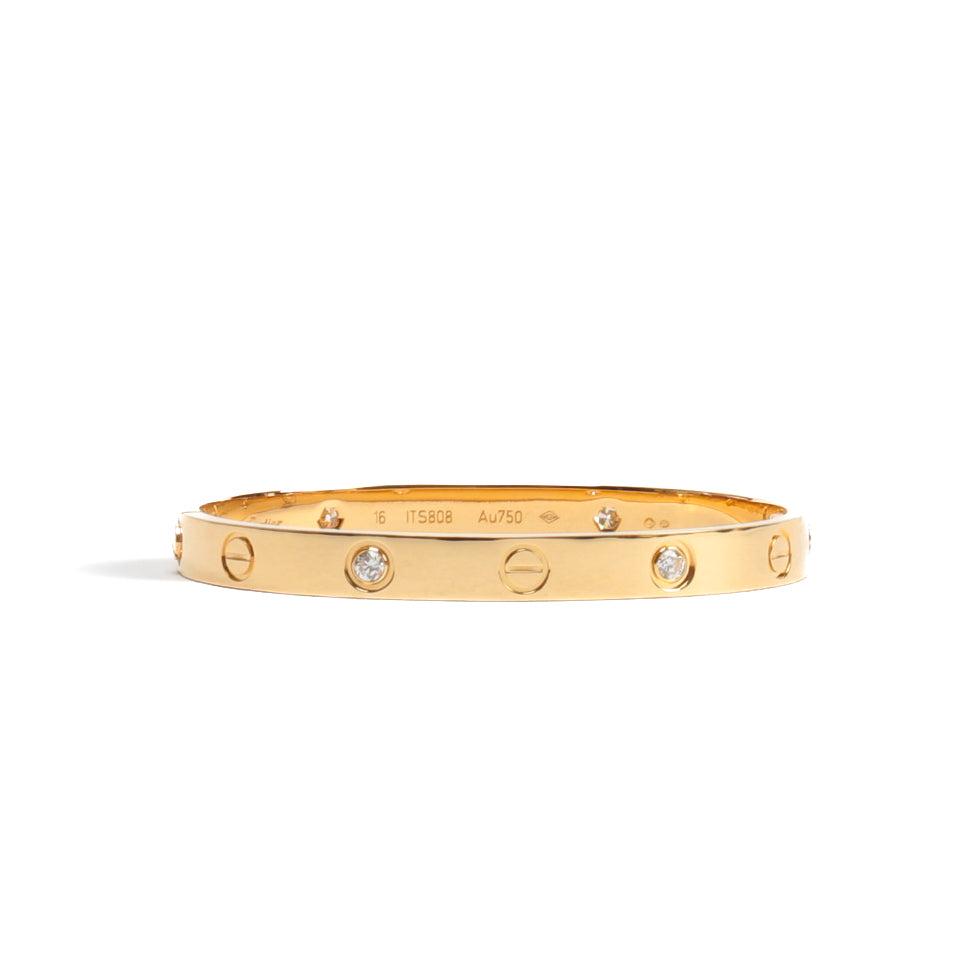 CARTIER 4 Diamond Love Bracelet Yellow Gold Size 16 - FINAL SALE