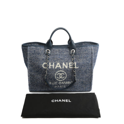CHANEL Wool Large Deauville Shopping Tote- Navy Blue