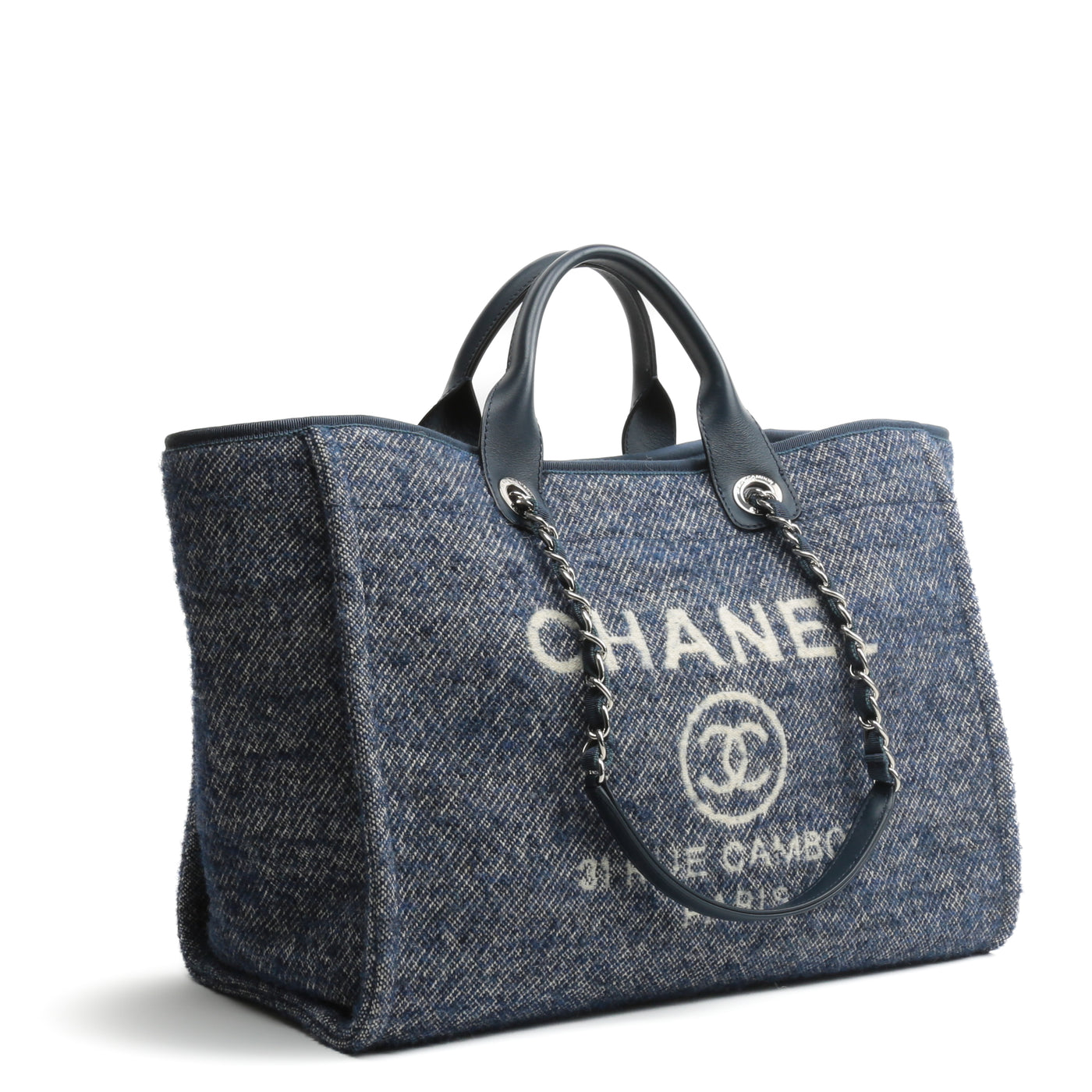 CHANEL Wool Large Deauville Shopping Tote- Navy Blue