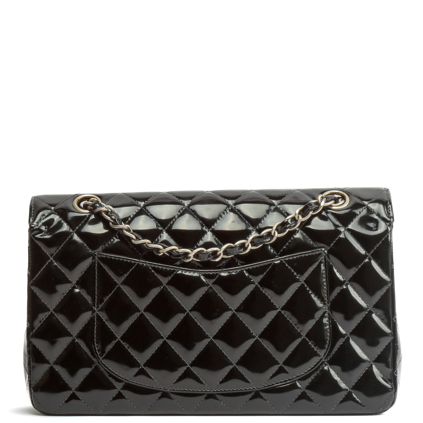 CHANEL Quilted Patent Medium Double Flap - Black