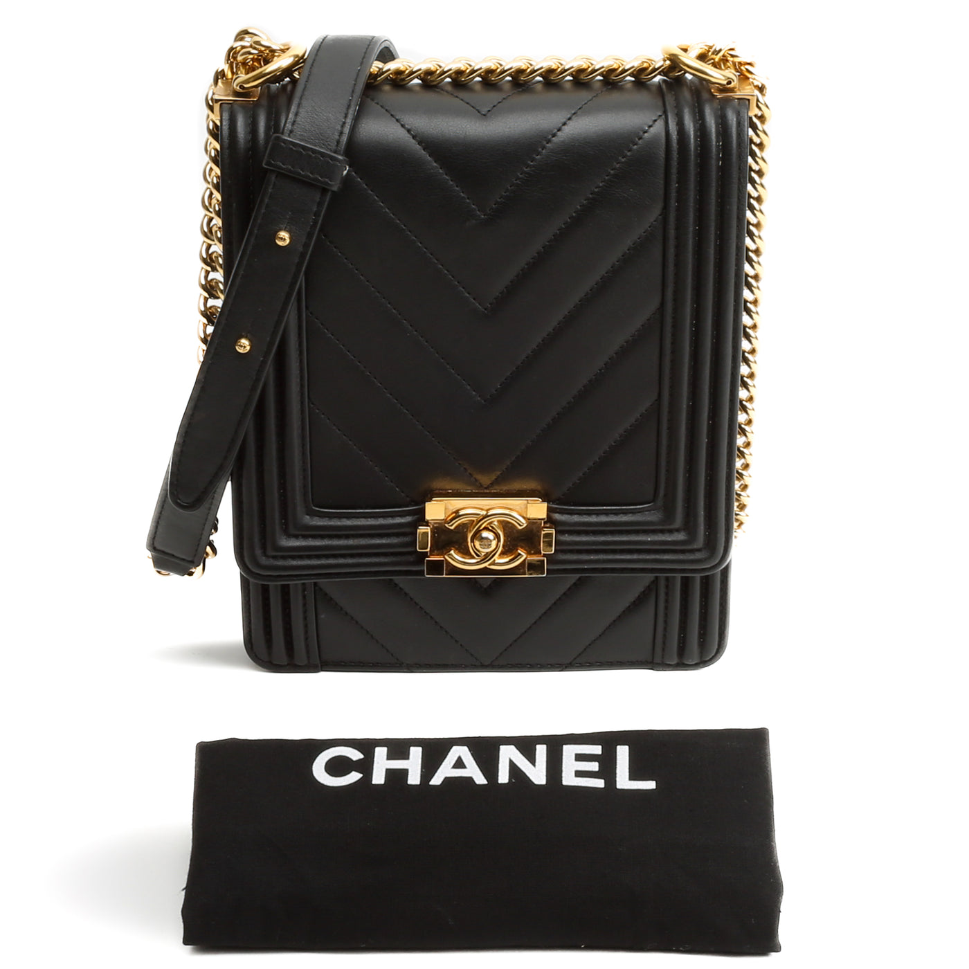 CHANEL North/South Quilted Chevron Boy Bag - Black