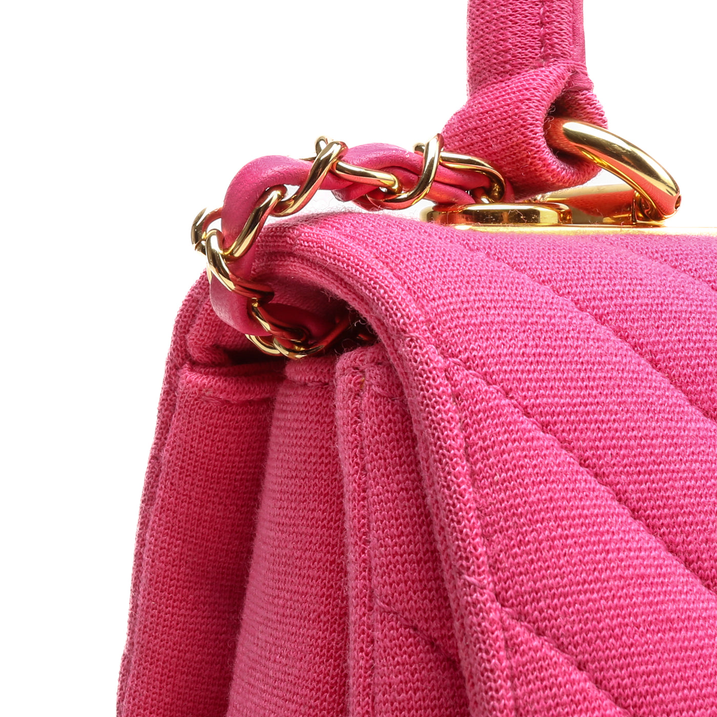 CHANEL CC Chevron Jersey Top Handle Bag - Pink
