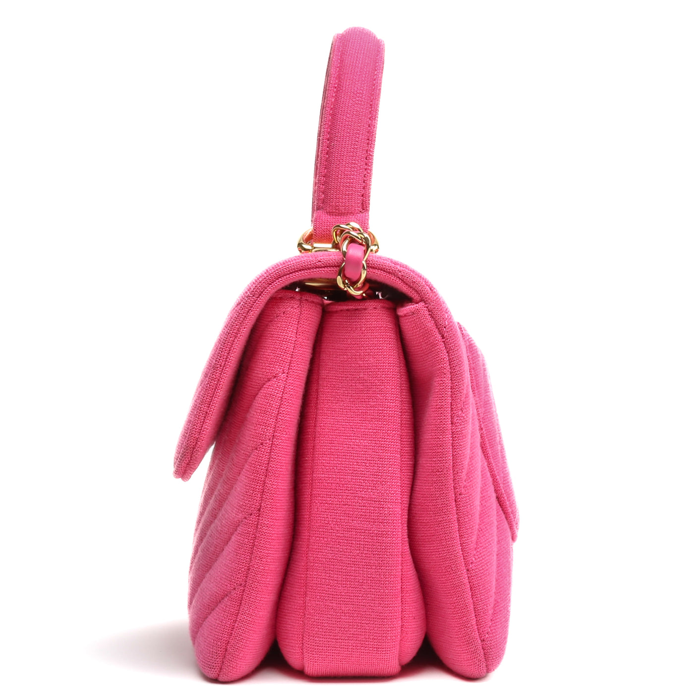 CHANEL CC Chevron Jersey Top Handle Bag - Pink