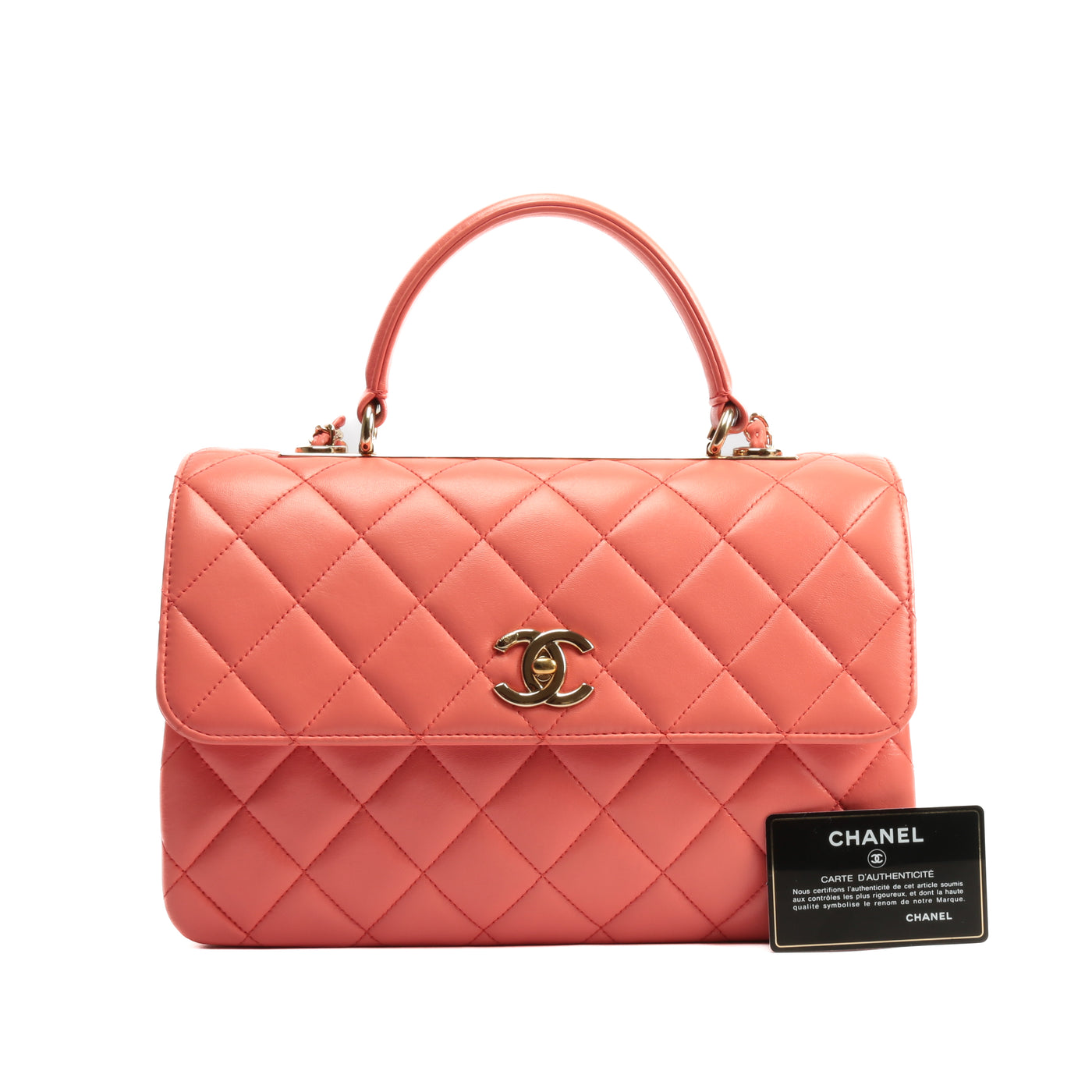 CHANEL Lambskin Quilted Small Trendy CC Flap Dual Handle Bag Coral 593920
