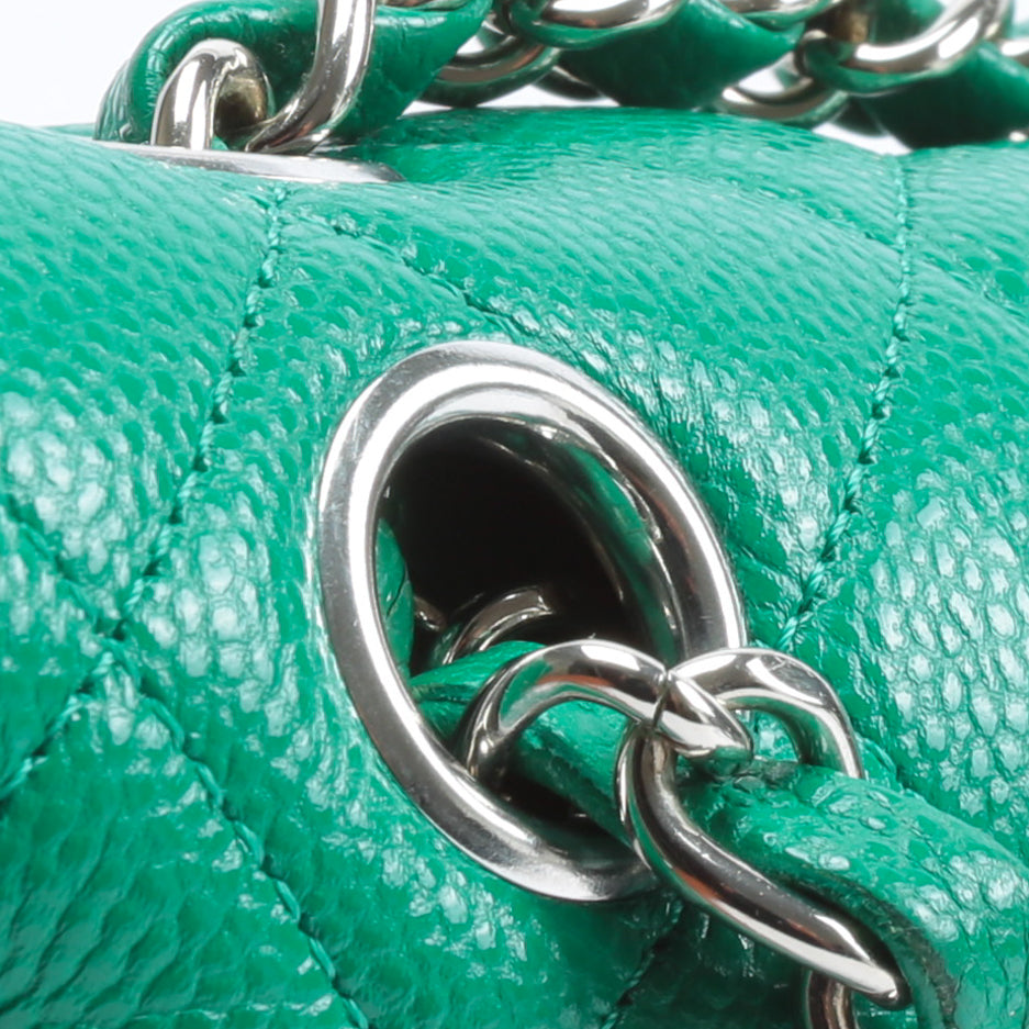 CHANEL Double Flap Medium Quilted Caviar Emerald Green