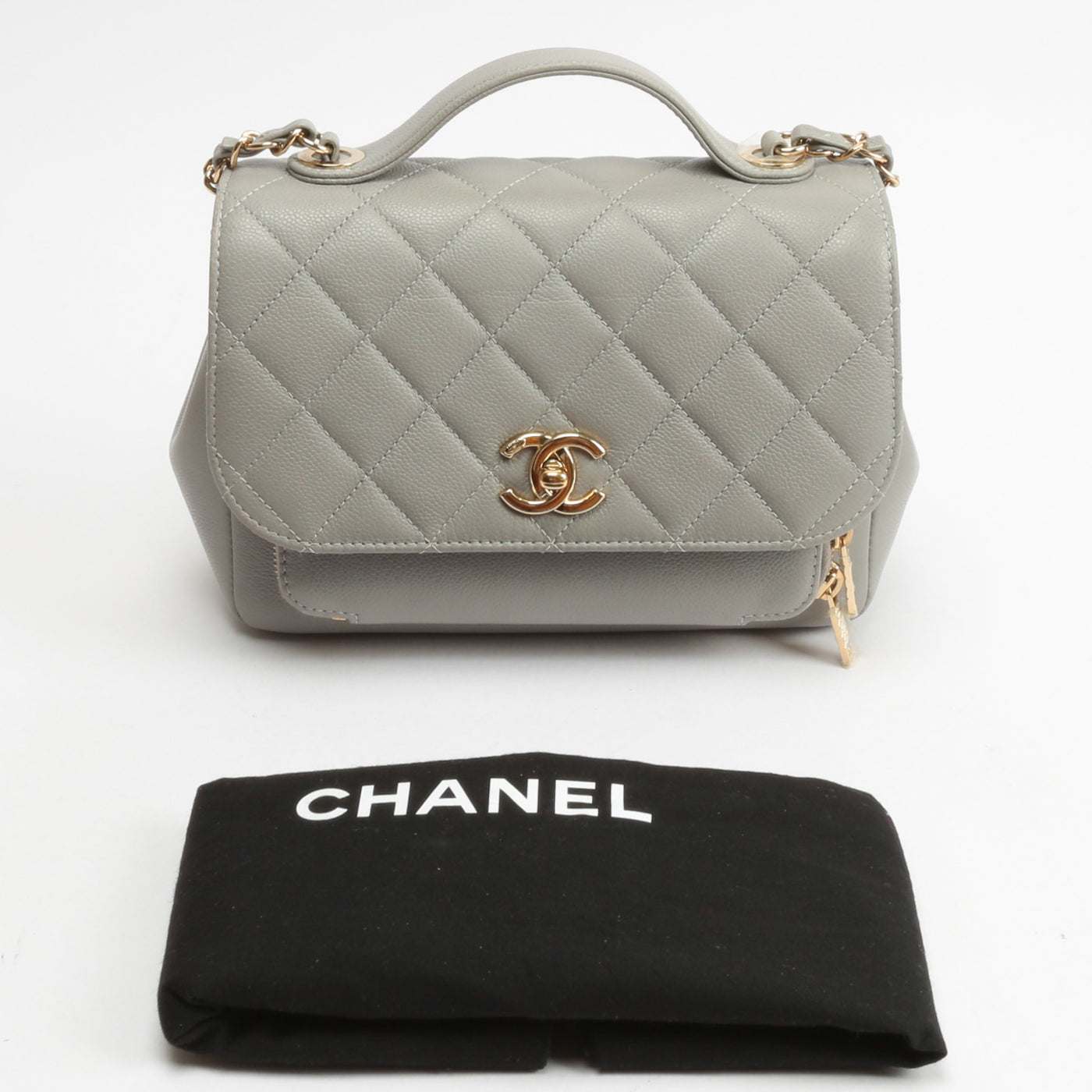 Chanel Caviar Quilted Small Business Affinity Flap Grey Light Gold Hardware