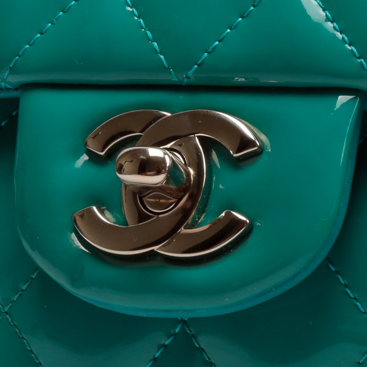 CHANEL Patent Classic Double Flap - Turquoise
