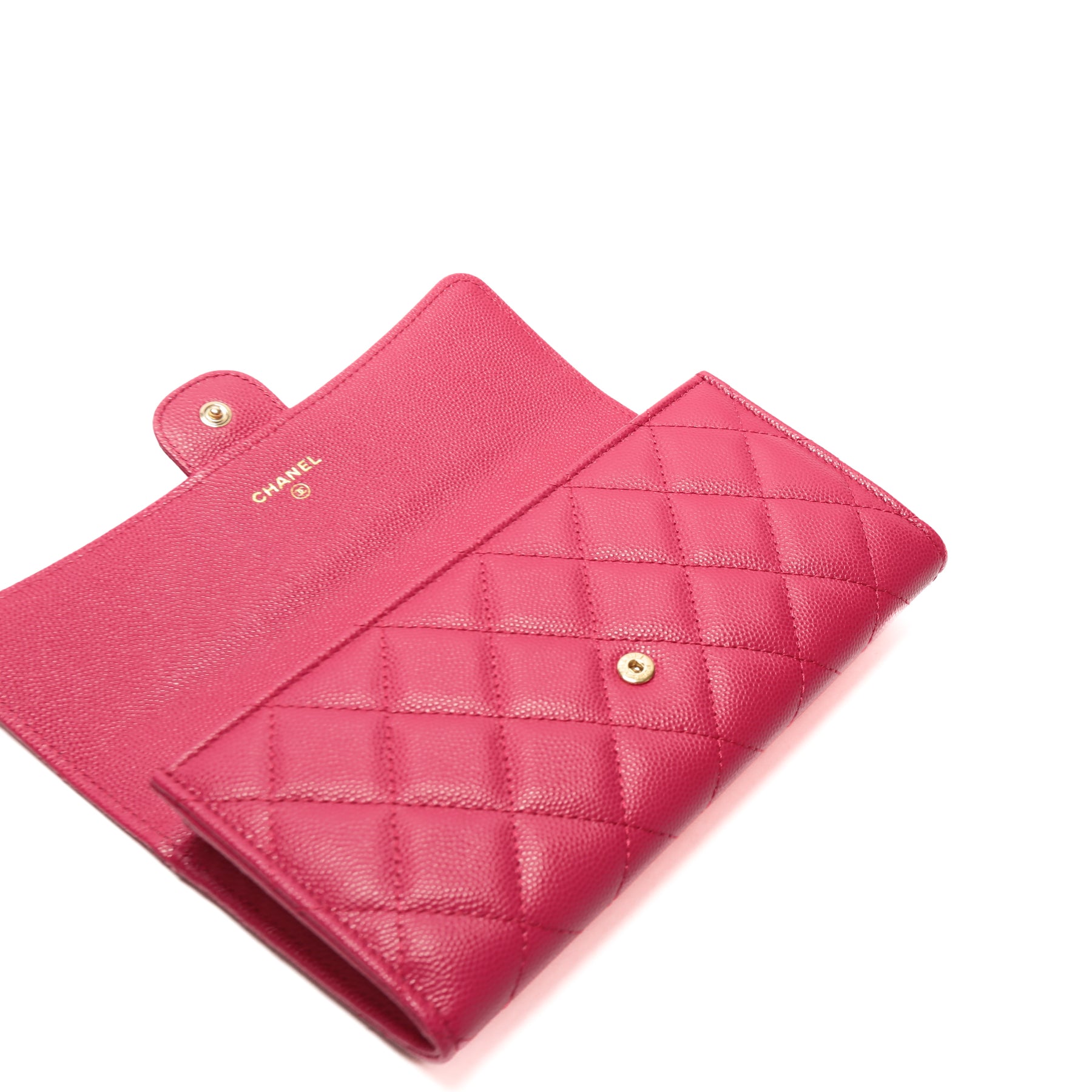 Chanel - Pink Quilted Caviar Long Flap Wallet