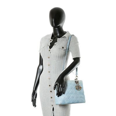 DIOR Vintage Medium Lady Dior w/Strap- Denim Cannage