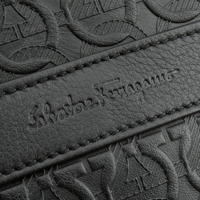 FERRAGAMO Gancini Embossed Leather Shoulder Bag - Black