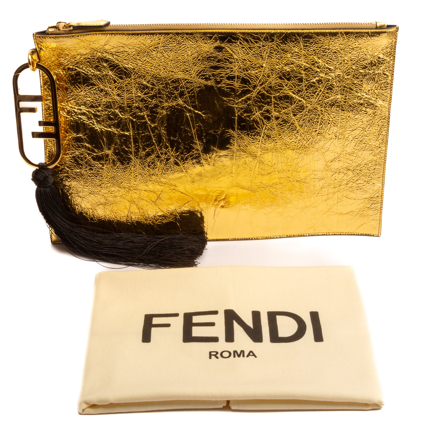 FENDI Metallic Large Flat Pouch - Metallic Gold