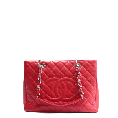 CHANEL Caviar Leather Grand Shopping Tote-Red