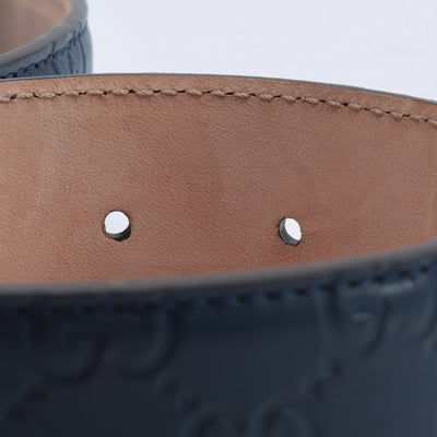GUCCI Guccissima Leather Interlocking G Belt- Navy Blue