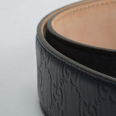 GUCCI Guccissima Leather Interlocking G Belt- Navy Blue