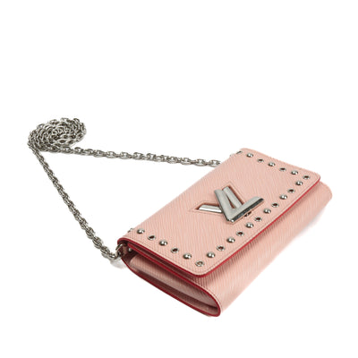 LOUIS VUITTON Epi Leather Twist Studded Wallet on Chain PM Pink