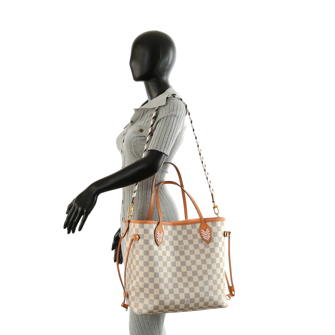 Louis Vuitton Neverfull PM Damier Azur Leather Tote Shoulder Bag White Purse LV