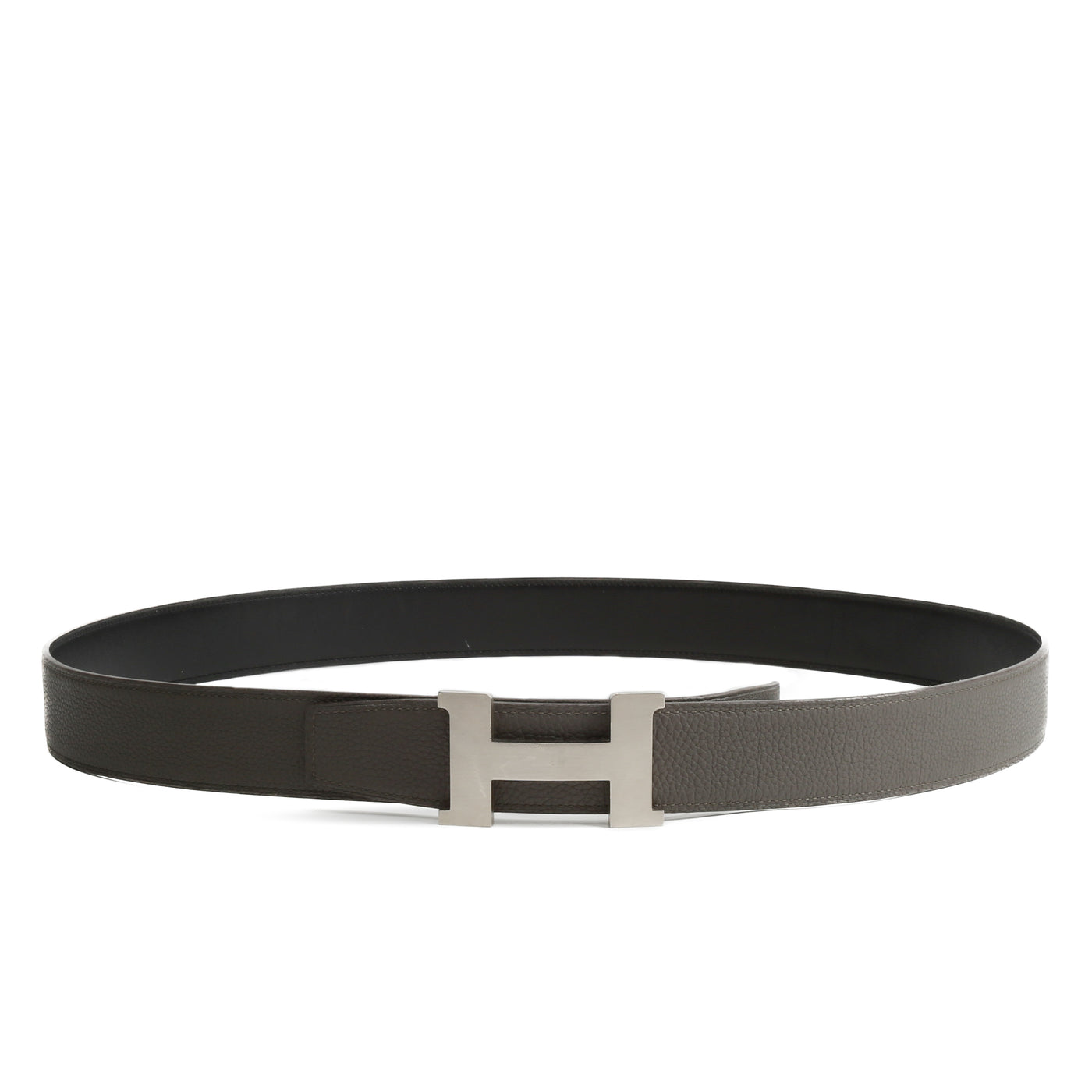 HERMES 38MM Veau/Togo Leather Strap Black & Grey with Constance 38MM Silver Buckle