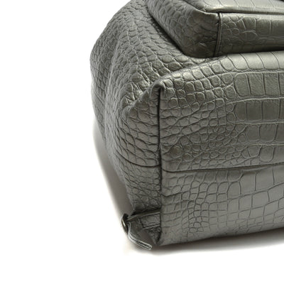 CHANEL Crocodile Embossed Backpack - Metallic Silver