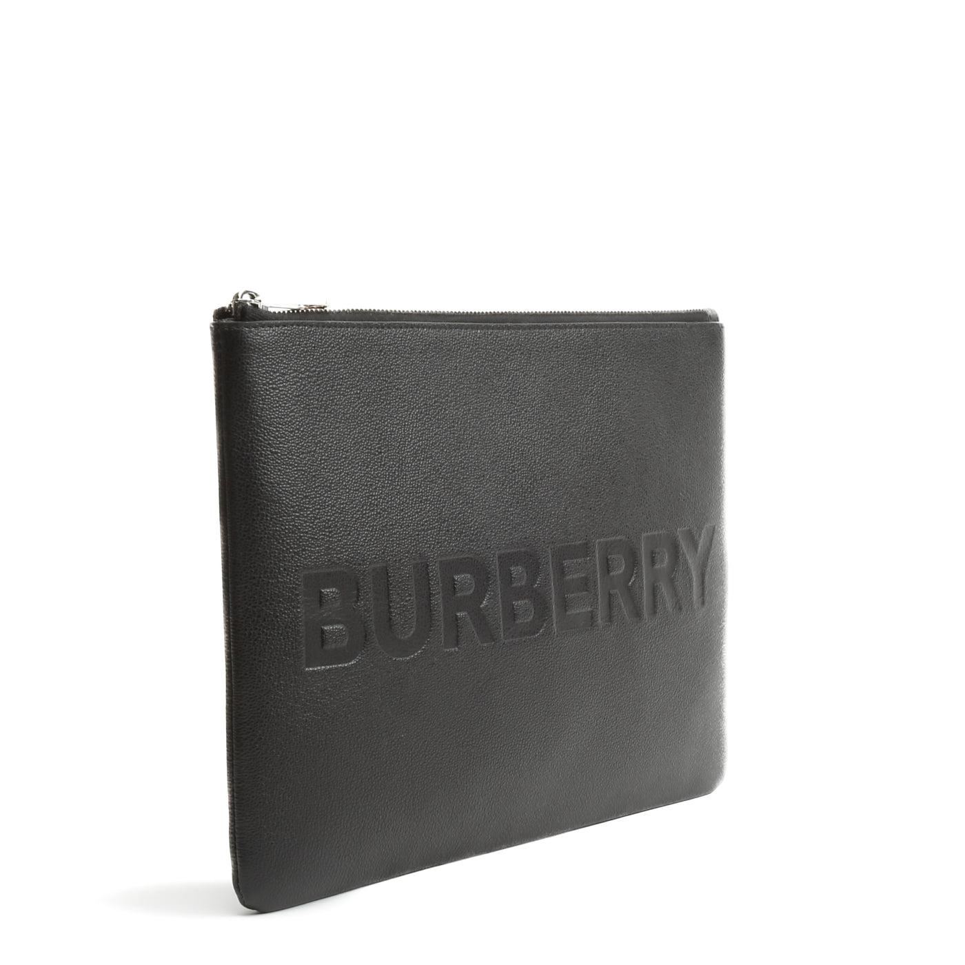 BURBERRY Embossed Leather Pouch - Black