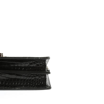 SAINT LAURENT Cassandra Chain Shoulder Bag-  Black Croc Embossed