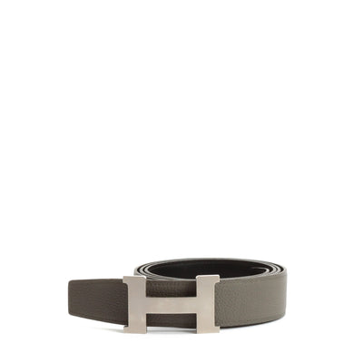 HERMES 38MM Veau/Togo Leather Strap Black/Grey with Constance 38MM Silver Buckle