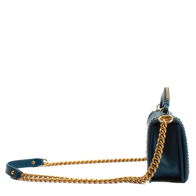 CHANEL Medium Boy Bag with Chain Handle & Trim - Blue w/Gold