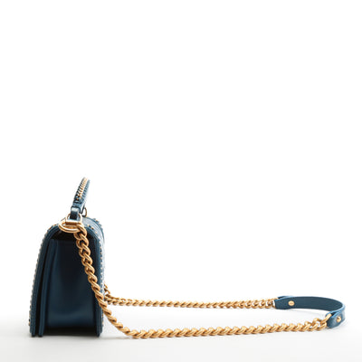 CHANEL Medium Boy Bag with Chain Handle & Trim - Blue w/Gold