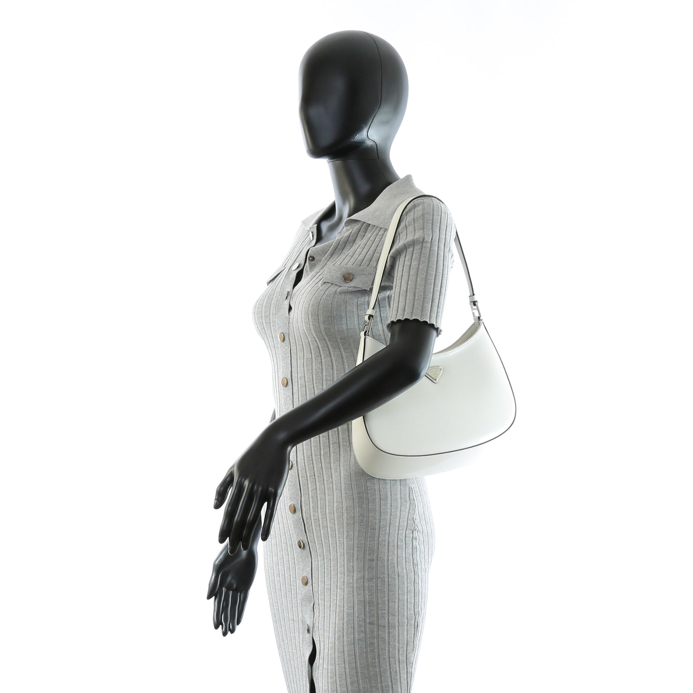 PRADA Cleo Brushed Leather Shoulder Bag - White