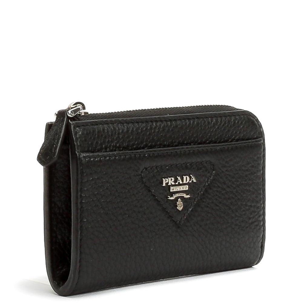 PRADA Leather Keychain Wallet - Black