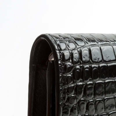 SAINT LAURENT Croc Embossed Uptown Chain Wallet - Black