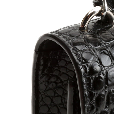 SAINT LAURENT Croc Embossed Sunset Chain Wallet - Black