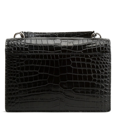SAINT LAURENT Croc Embossed Sunset Chain Wallet - Black