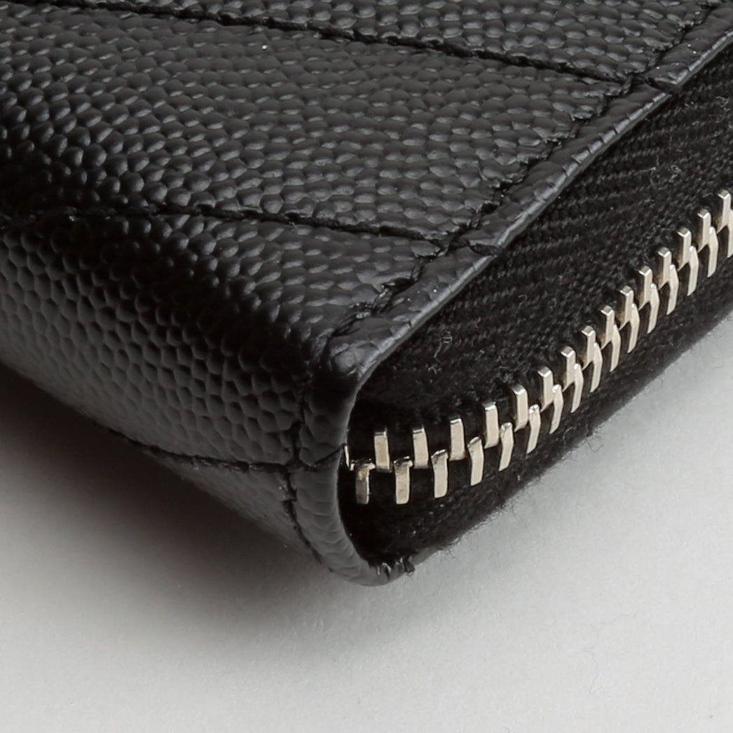 SAINT LAURENT Grain de Poudre Monogram Zip Around Wallet - Black – ALB