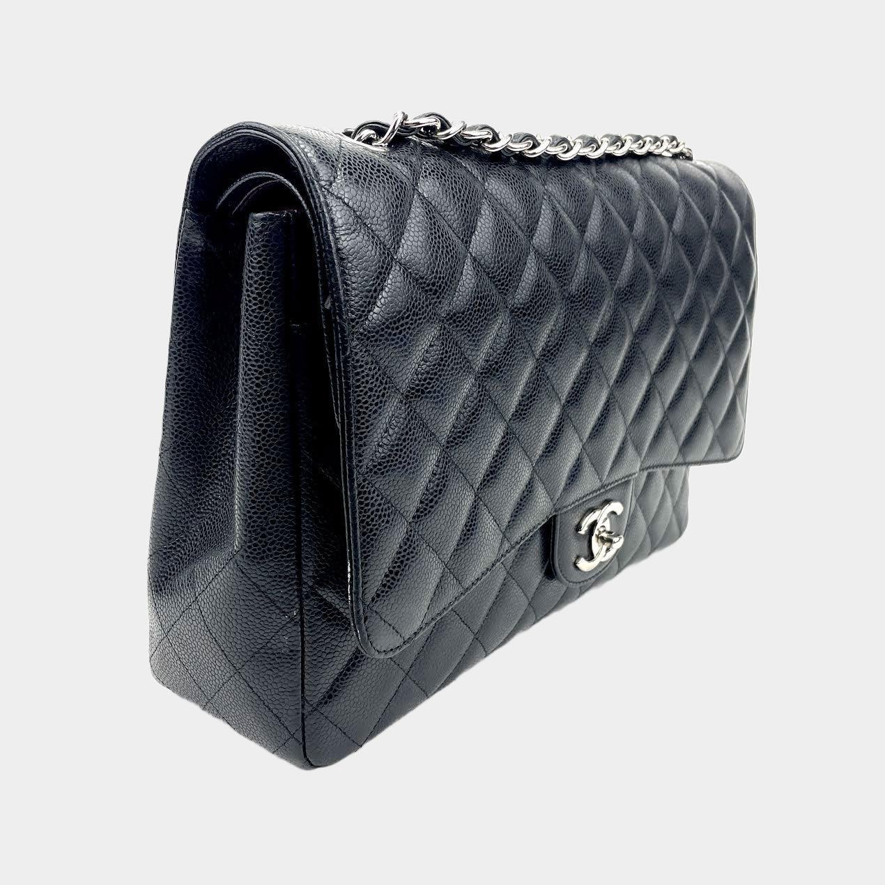 CHANEL Black Maxi Caviar  Quilted Double Flap - ALB