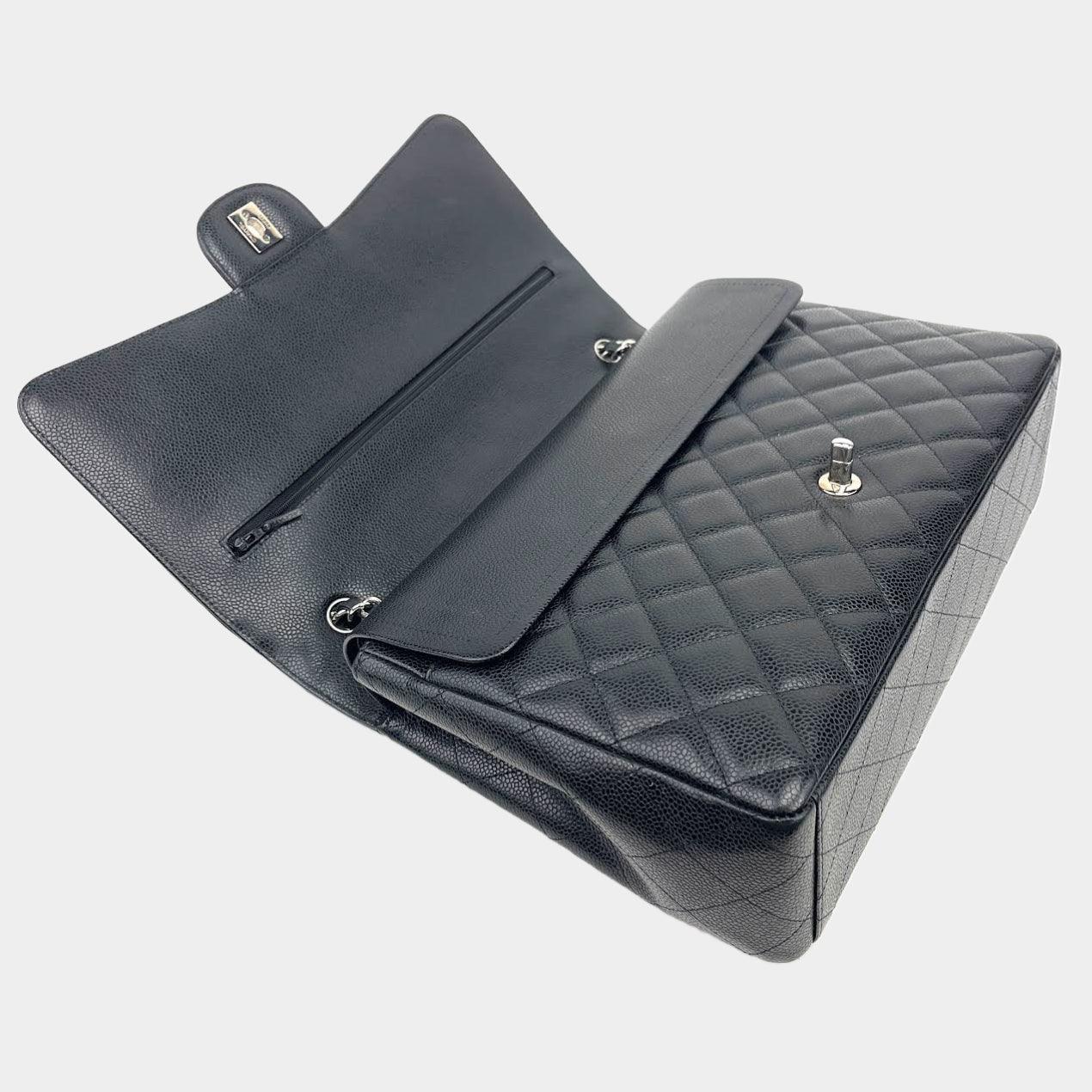CHANEL Black Maxi Caviar  Quilted Double Flap - ALB
