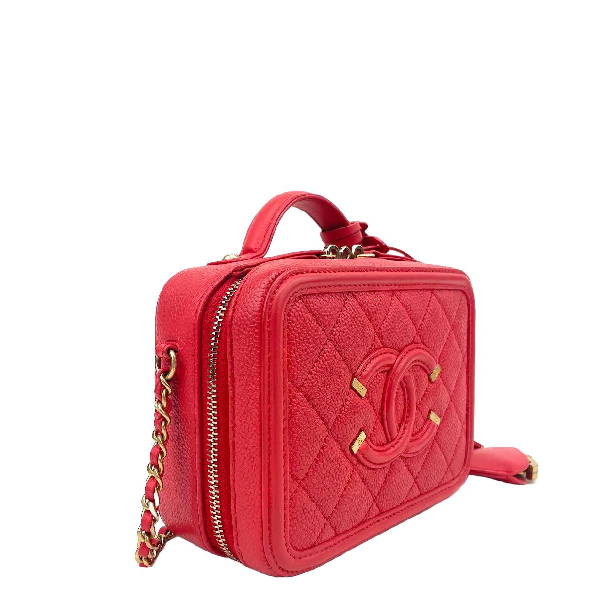 CHANEL Caviar Quilted Small CC Filigree Vanity Case Coral 224372