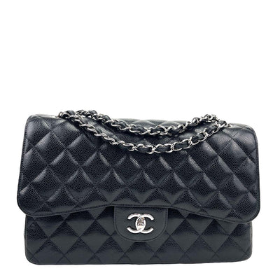 CHANEL Jumbo Double Flap Bag Black Caviar Leather - ALB