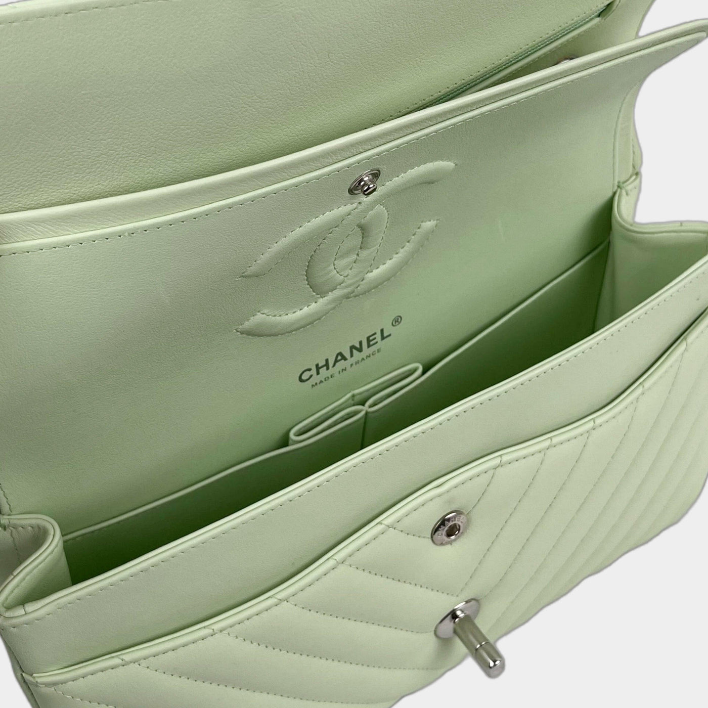 CHANEL Classic Medium Chevron Double Flap Bag - Light Green – ALB