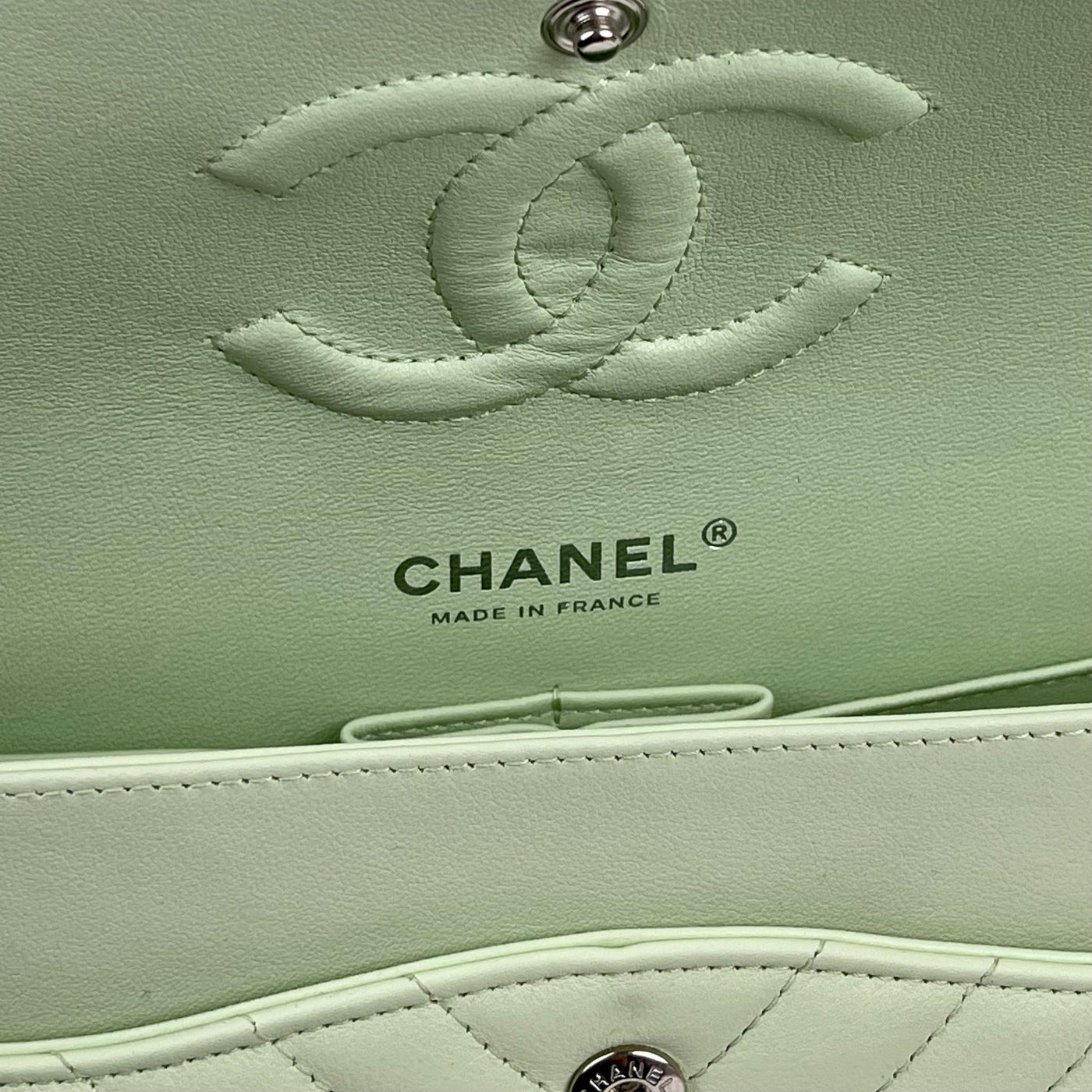 CHANEL Classic Medium Chevron Double Flap Bag - Light Green - ALB