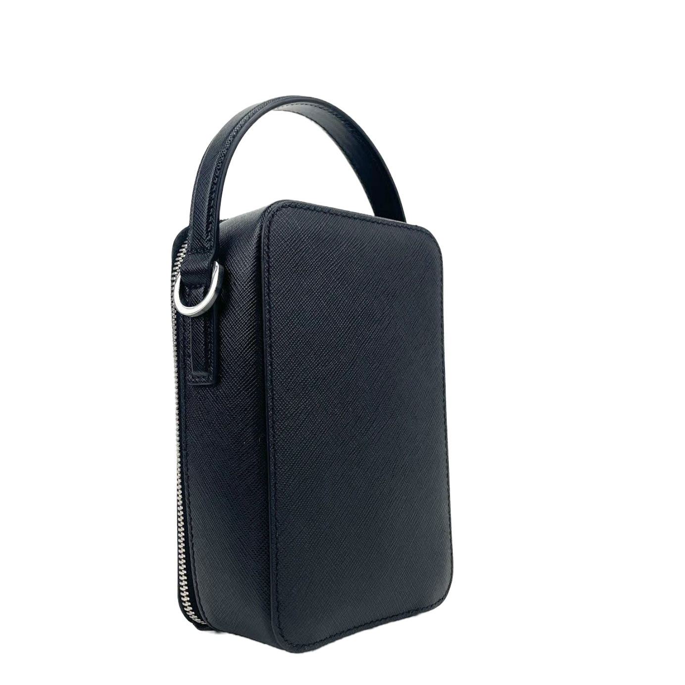 PRADA Brique Bag w/Canvas Strap - Black Saffiano Leather