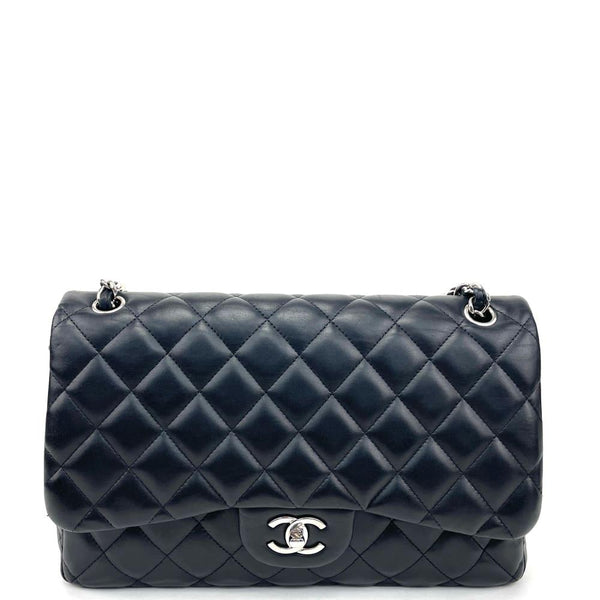 Chanel Classic Double Flap Quilted Caviar Silver-tone Jumbo Red - US