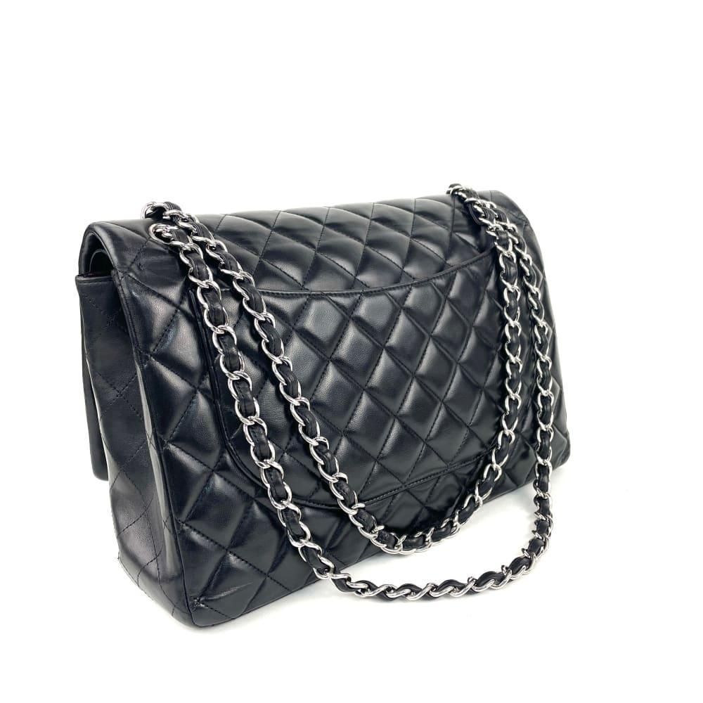 CHANEL Maxi Double Flap Bag Black Lambskin Leather - ALB
