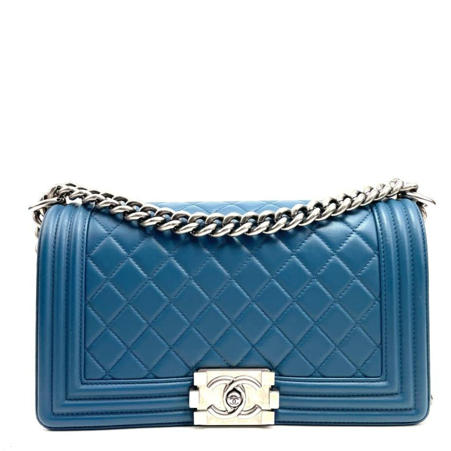 Chanel Blue Quilted Caviar Boy Bag Medium Q6B01A0FB7005