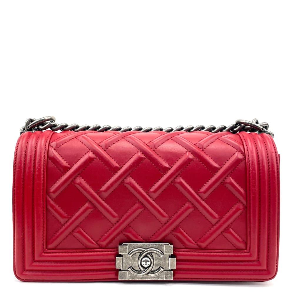CHANEL Quilted Embossed Medium Boy Bag - Red - OUTLET ITEM FINAL SALE - ALB